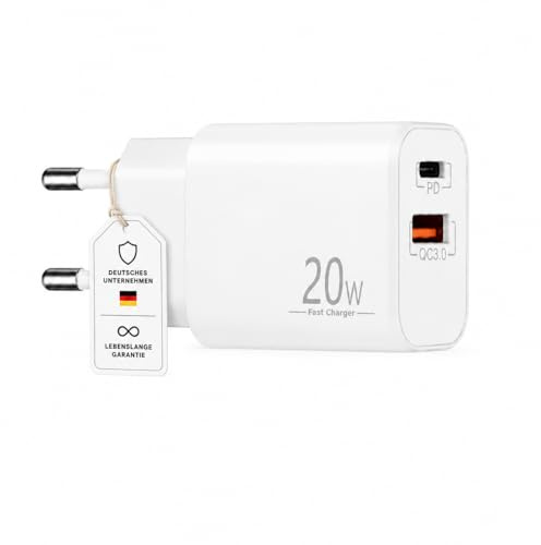 h24z 20W USB-C Schnellladegerät + USB-A Netzteil Dual Port – Fast Charger mit PD & QC 3.0 für iPhone, Samsung, iPad, Android (Ohne Kabel)