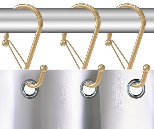 Blau Marité 12 Ganchos Metálicos para Cortina de Ducha en Forma de S con Sistema Anticaída, Anillas para Ducha con Hebilla de Seguridad, Compatibles con Barras de Hasta 2,6 cm de Diámetro (S, Dorado)
