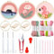 Woohome 3 Stück Punch Needle Anfänger Stickerei Set, Punch Needle Stoff mit Muster, Stickrahmen, Fäden, Anleitung für Kunsthandwerk (Wale, Blumen, Vogel)