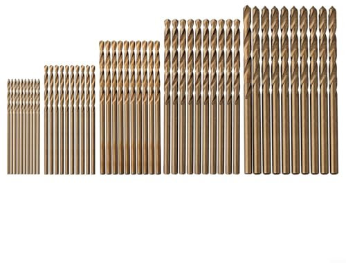Lot de 50 forets HSS M35 Cobalt pour acier inoxydable et métaux durs Tailles 1 mm à 3 mm avec pointe fendue à 135 degrés