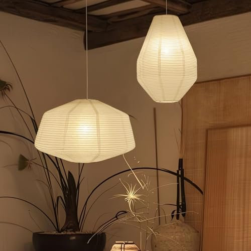METHEDEECO 2er-Set Papierlampenschirme in Diamantform – 49cm & 35 cm, handgefertigte Reispapier-Laternen für Wohnzimmer, Schlafzimmer, Hochzeit & Geschenkdeko