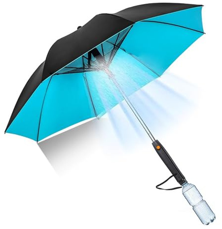 CHENRI Misting Umbrella with Fan, Mist Spray Sun Umbrella with Mister, Cooling Umbrella with Fan and Mister, Windproof Portable Misting Umbrellas for Outdoor, Beach, Travel (Blue)