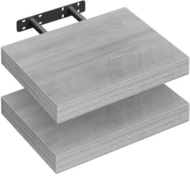 WOLTU Étagère Murale, Étagère Flottante de CD, Lot de 2, pour Salon, Cuisine, Chambre, Salle de Bain 30x22.9x3.8cm, Gris Chêne RG9371grei-2