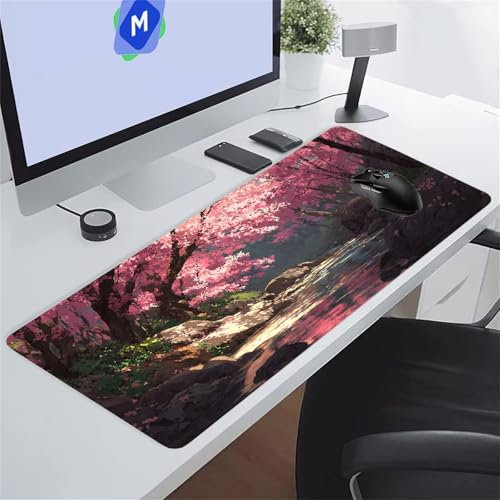 Jiian Gaming Mouse Mat River Tree Pink Large Mouse Pad Washable Laptop Desk Pad, Keyboard Pad Large Size, Improved Precision and Speed for Home Office Gamer 600x300x2 mm