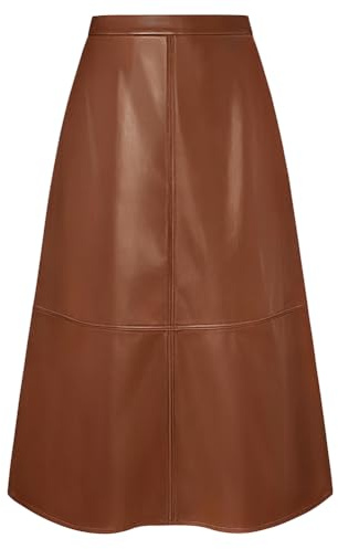Kate Kasin Damen Faux Lederrock PU Midi Röcke A-Linie Winterrock