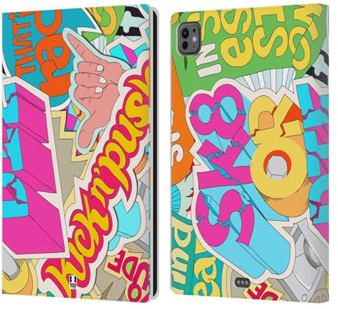 Head Case Designs Skate Or Die Sticker Happy - New Leder-Wallet-Hülle Kompatibel mit Apple iPad Pro 11 M4/M5 2024/2025
