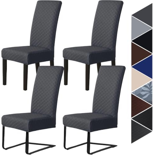 Hopelit Stretch Stuhlhussen Schwingstühle 4er Set, Jacquard Dunkelgrau | Stuhlbezug für Freischwinger Abnehmbarer Waschbarer Spandex, Universale Hussen für Stühle für Esszimmer Hotel Küche Hochzeit