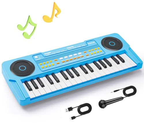 Piano Keyboard for Kids 37 Keys Portable Keyboard Musical Toy with Microphone Musical Instrument Birthday Gift for 3 4 5 6 Year Old Kids Blue