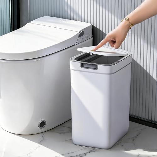 MOPUP Kleiner Badezimmer-Mülleimer mit Deckel, 9 l/2,4 Gallonen, schmaler Mülleimer, Papierkorb aus Kunststoff mit aufklappbarem Deckel, hundesicher für Badezimmer, Küche, Schlafzimmer, Wohnzimmer