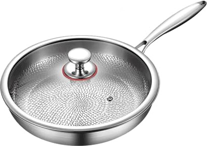 JIABAOZ Padella in Titanio con Coperchio, Padella Titanio Martellato Antiaderente,Resistente Antigraffio, Riscaldamento Uniforme, Pentole per Ogni Cucina (28CM,With Lid)
