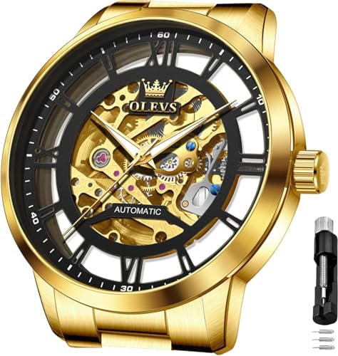 OLEVS Automatisch Herrenuhr Tourbillon Diamant Luxus Dresswatch Edelstahl Wasserdicht Leuchtend Armbanduhr