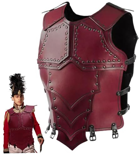 AZIDWERYQ Mittelalterlicher Brustpanzer aus rotem Kunstleder, verstellbare Wikingerrüstung für Erwachsene, Herren, Leder für LARP, Cosplay, Bühnenkostüme, Mittelalter