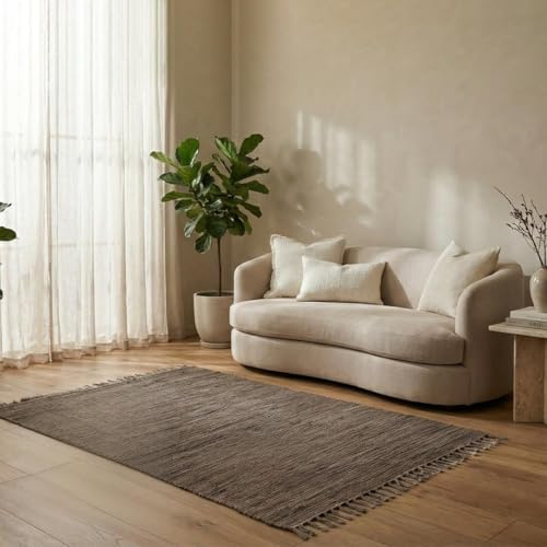 Elegant Floors® Chindi Teppich Taupe 160x230 cm handgewebt aus Baumwolle – nachhaltiger Flachgewebe Teppich für Wohnzimmer oder Esszimmer, wendbar
