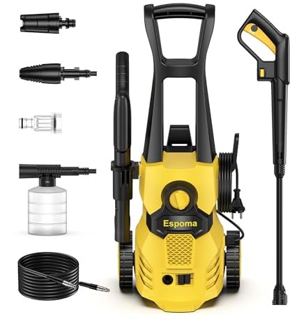 Idropulitrice professionale 1400W Max - Idropulitrice 120 Bar, idropulitrice ad alta pressione Portata 380 L/h, 7m Tubo Alta Pressione,funzione Autoadescante, per Parete e Terrazzo-Upgrade