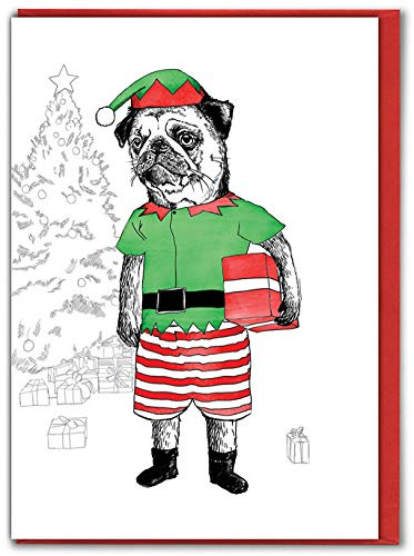 Lustige Weihnachtskarte Mops Elf