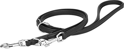 Knuffelwuff Basic Plus Leder Hundeleine Schwarz Führleine mehrfach verstellbar Länge 200cm, Breite 1,5cm