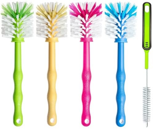 Reinigungsbürste 5er Set, Spülbürste für Mixbehälter und Messer, Ideales Zubehör zum Reinigen von Küchenmaschinen (1x Grün/ 1x Gelb /1x Pink/ 1x Blau/ 1x Grün)