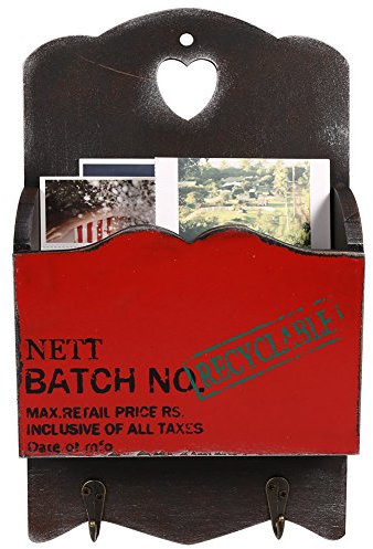 Zerodis Wand-Briefhalter, Vintage, Holz, Briefkasten, Schlüsselhalter, Wandaufbewahrung, kreative Heimdekoration, mit Haken für Zuhause, Büro, Bar (rot)