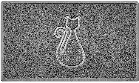 Nicoman CAT Shape Cat Litter Box Mat, Dog Food Feeding Tray Matt, Non-Slip, Easy Clean, Washable(75x44cm,Medium),GREY
