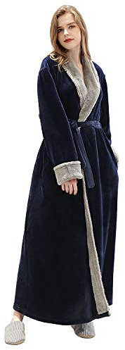 PUTUO Donna Accappatoio in Microfibra, Accappatoio Lungo per Donna Caldo Morbida Vestaglia (Navy, XL)