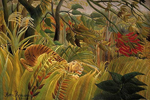 1art1 Henri Rousseau XXL Poster Überrascht, Sturm Im Dschungel, 1891 Plakat | Bild 120x80 cm