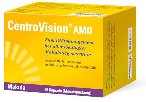 CentroVision AMD – Lebensmittel für besondere medizinische Zwecke zum Diätmanagement bei intermediärer und fortgeschrittener altersbedingter Makuladegeneration, laktose- & glutenfrei, 90 St.