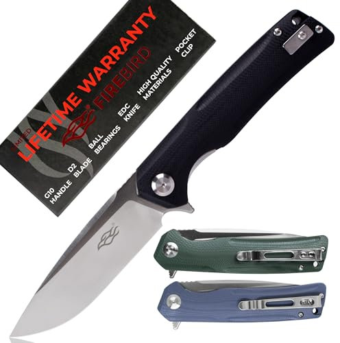 Ganzo Firebird FH91-BK Taschenmesser D2 Stahlklinge Ergonomischer G10 Anti-Rutsch-Griff mit Clip Camping Angeln Jagd Ausrüstung Outdoor Flipper EDC Taschenmesser (Schwarz)