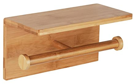 WENKO Toilettenpapier Ersatzrollenhalter Duo Mod. Bambusa, Rollenhalterung mit Ablagemöglichkeit für Feuchtpapierboxen, aus Bambus, inkl. Befestigungsmaterial, 25 x 13 x 12, Natur