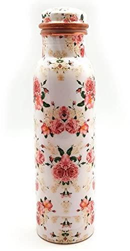 OSNICA Botella de agua de cobre 100 % puro, sin juntas, a prueba de fugas, beneficios para la salud, botella de cobre elegante de 900 ml (diseño 06)