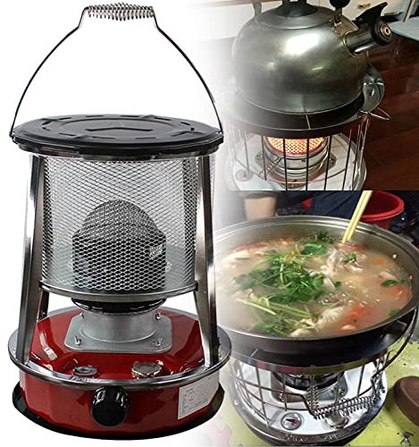 SUNWEII Petroleumofen für Innenräume Ohne Strom mit 3 Docht, Große Petroleum Heizung Heizer mit Umfallschutz, Tragbarer Effizienter für Innen Outdoor Camping Barbecue Blackout ausrüstung,Red-6L