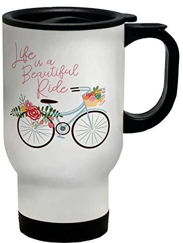 Shopagift Life is A Beauitful Ride Floral Vintage Bike Travel Mug Gift Cup