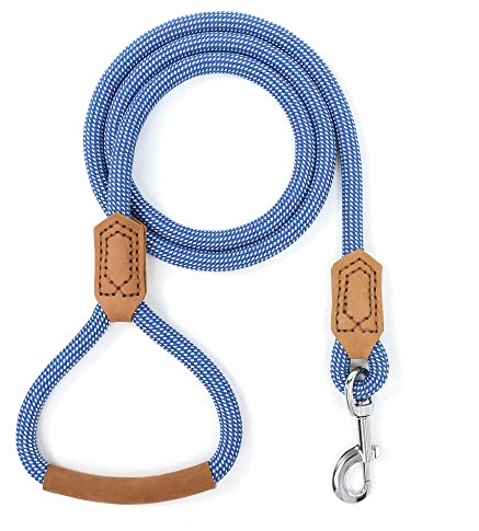 Mile High Life geflochtene Baumwollseilleine mit Leder Tailor Griff und schwerlast Metallverschluss (Blau Weiß, 150 cm(Leder Griff))