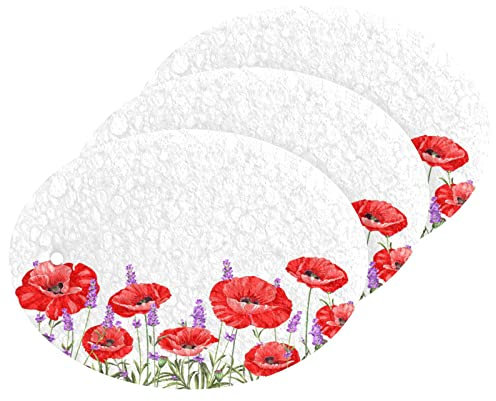 Kcldeci Scheuerschwamm mit Mohnblumen, Reinigungsschwämme für Geschirr, kratzfest, mit robustem Scheuerpad, 3 Stück