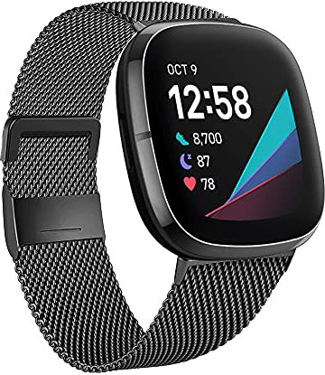 Moydolo Kompatibel mit Fitbit Versa 4 Armband/Fitbit Sense 2 Armband, Damen Herren Edelstahl Handgelenk Metall Ersatzband Armbänder Kompatibel für Fitbit Sense 2/Fitbit Versa 4, Klein Schwarz