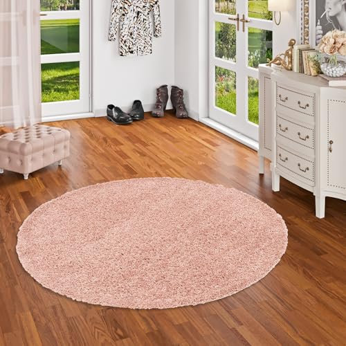 Pergamon Moderner Wohnzimmer Hochflor Langflor Shaggy Teppich Mix Pastell Rosa Rund in 3 Größen