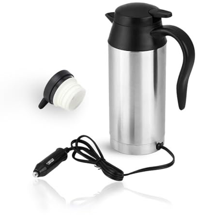 12V Car Kettle – 600ml Stainless Steel Travel Kettle with Auto Shut-Off, Rubber Seal – Mini Electric Kettle for Car, Van, Camping, Truck, Lightweight & Portable