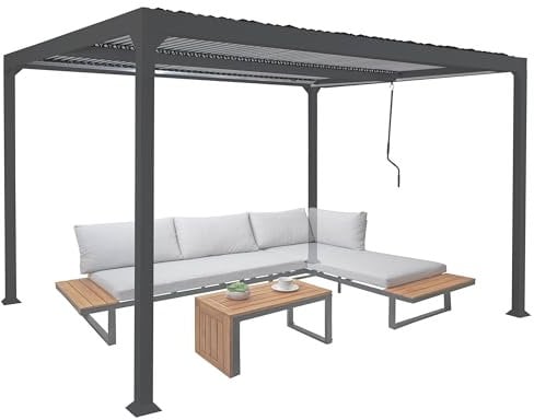 Alu Pergola HWC-L41, Lamellen-Pavillon Terrassenüberdachung, stabiles 8cm-Metall-Gestell 3x3,7m - anthrazit