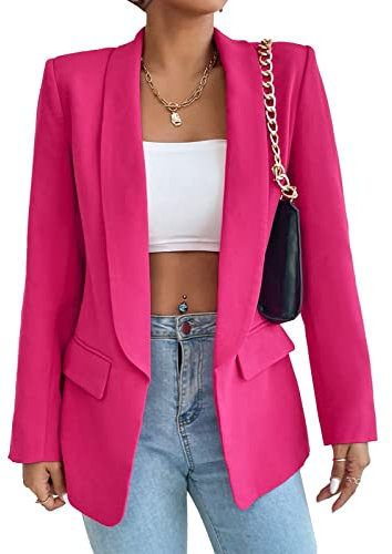 Blazer long décontracté pour femme avec poches, rose, M