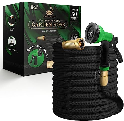 LightHose Gartenschlauch, nicht erweiterbarer Gartenschlauch, superleichter Schlauch, kein Platzen, 1,9 cm (3/4 Zoll) massive Messinganschlüsse, 15 m, Schwarz