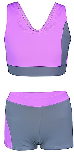 Aquarti Bañador Niña – Bañador Natación Niña Dos Piezas con Espalda Nadadora y Short, Gris/Lila, 152