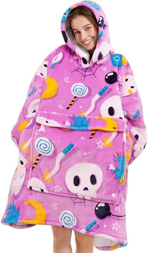 Narecte Oversized Blanket Hoodie Blanket for Women,Wearable Blanket Adult Giant Hoodie Cozy Sweatshirt Kawaii Stuff,Birthday Gifts for Women, for Sister,Teen Girl Gifts Purple Ghostt