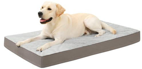 KSIIA Orthopedic Dog Bed Dog Crate Bed Waterproof for Large Dogs Deluxe Plush Washable Pet Mat with Egg Crate Foam & Removable Cover, 35 x 22 Inch, Gray