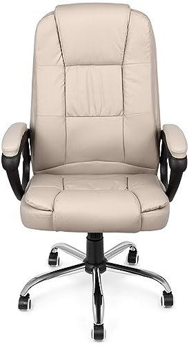 SEVICO Bürostuhl Ergonomisch Chefsessel Schreibtischstuhl, Armlehnen, Drehstuhl Wippfunktion, Chefsessel aus Kunstleder,Rückenschonend, Bürostuhl 120kg 69x60x125 cm Beige