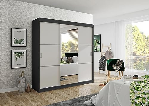 KIER FURNITURE Bill Kleiderschrank – Schlafzimmer – Kleiderstange – Schlafzimmerschrank – Kleiner Schrank – Kleiderschränke – 200x205x59 cm – Kleiderschrank Anthrazit+Weiß
