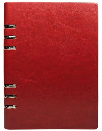(Rot) Vintage Leder Ringbuch Notizbuch, A5(17 * 23cm/6.6 * 9inch) Edelstahl-Ausschnitt Notizblock Nachfüllbar Leder Notizbuch, 100 Seiten Wasserdicht Beige Einsätze