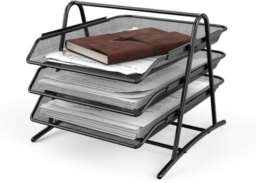 JOPOO Office File Tray, A4 Mesh Desk Tidy Organiser, 3 Tier Document/Paper/Letter Tray