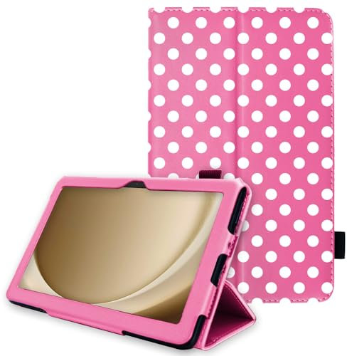 TECHGEAR Custodia in pelle per Samsung Galaxy Tab A9 Plus 11 (SM-X210 / SM-X215) Premium PU pelle sottile Folio Stand Smart Case Cover con cinturino da polso, Auto Sleep/Wake [Polka/Rosa]