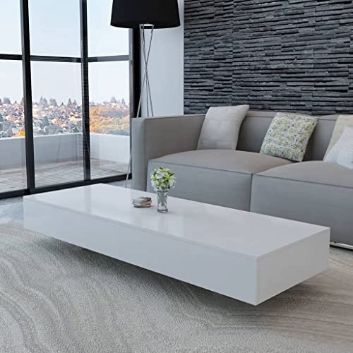 Hovothy Couchtisch 115x55x31 cm Wohnzimmertisch Kaffeetisch Beistelltisch Sofatisch Modernes Design Coffee Table MDF Mit Hochglanz-Finish Hochglanz Weiß
