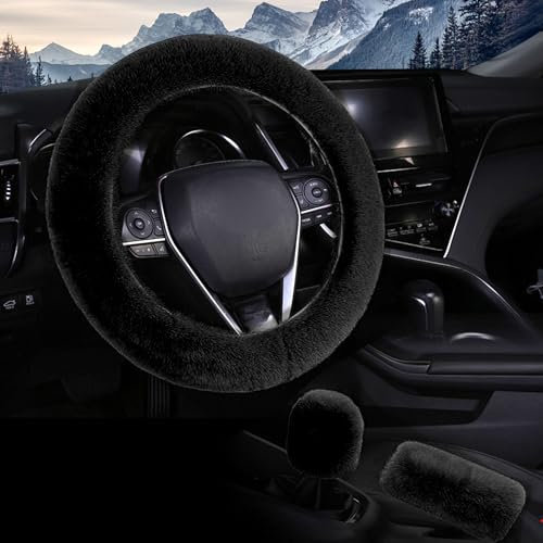 Taozoey Lenkradbezug Winter Set - 3 Stück Mit Schaltabdeckung Und Lenkradschoner - Auto Universal Plüsch Weich Bequem - Auto-Winterzubehör 36-39cm