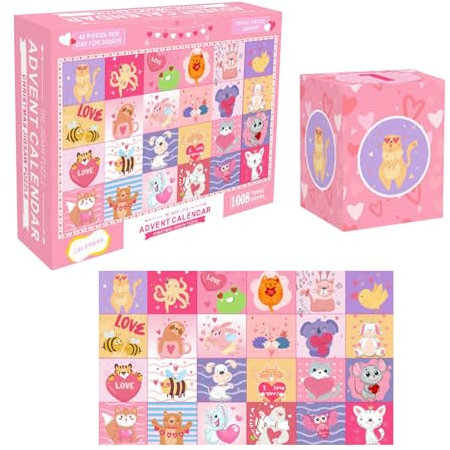 Valentinstag Countdown Puzzle, 1008 Teile Puzzle Countdown zum Valentinstag, Überraschung Valentinstag Puzzle, Valentinstag Szene 24 Tage Puzzle Countdown Kalender